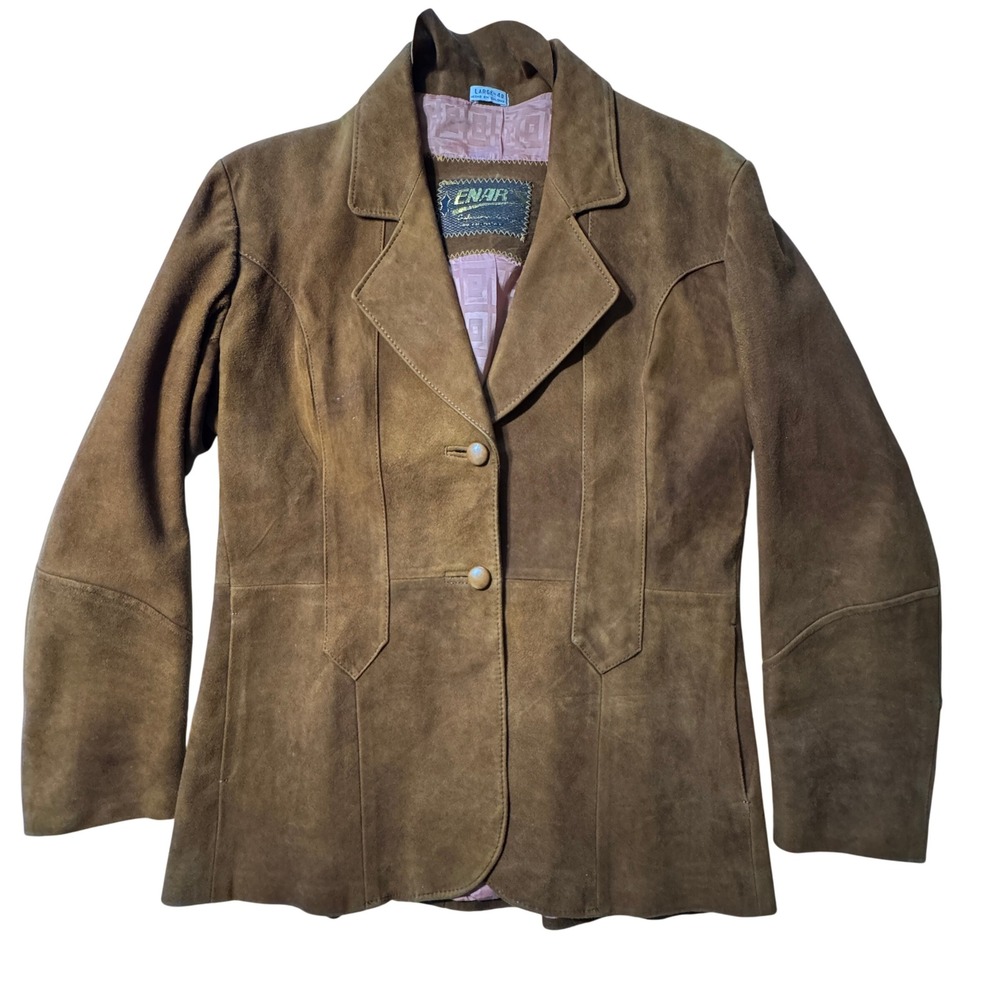 Enar Suede Leather Blazer Womens Large 40 Brown Vintage 70s Boho Western